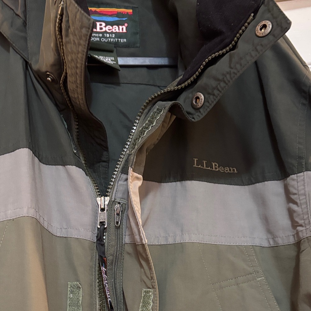 L.L. Bean Men's Olive and Charcoal Raincoat - Picture 2 of 11